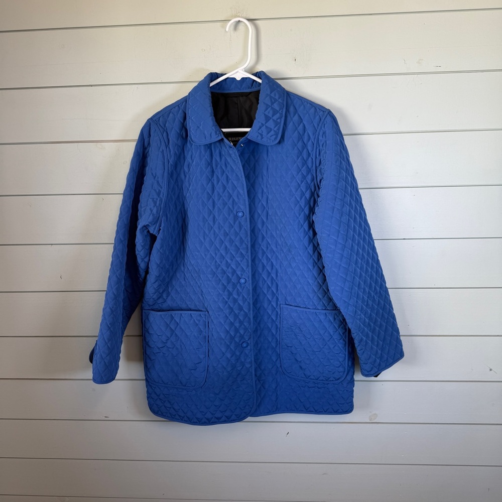 Regent park royal blue quilted jacket with‎ snap buttons women’s size medium